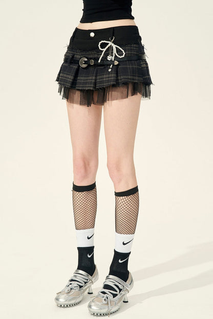 Thin Plaid Mesh Tutu Skirt