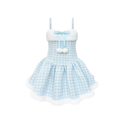 Princess diamond bow fur ball suspender dress