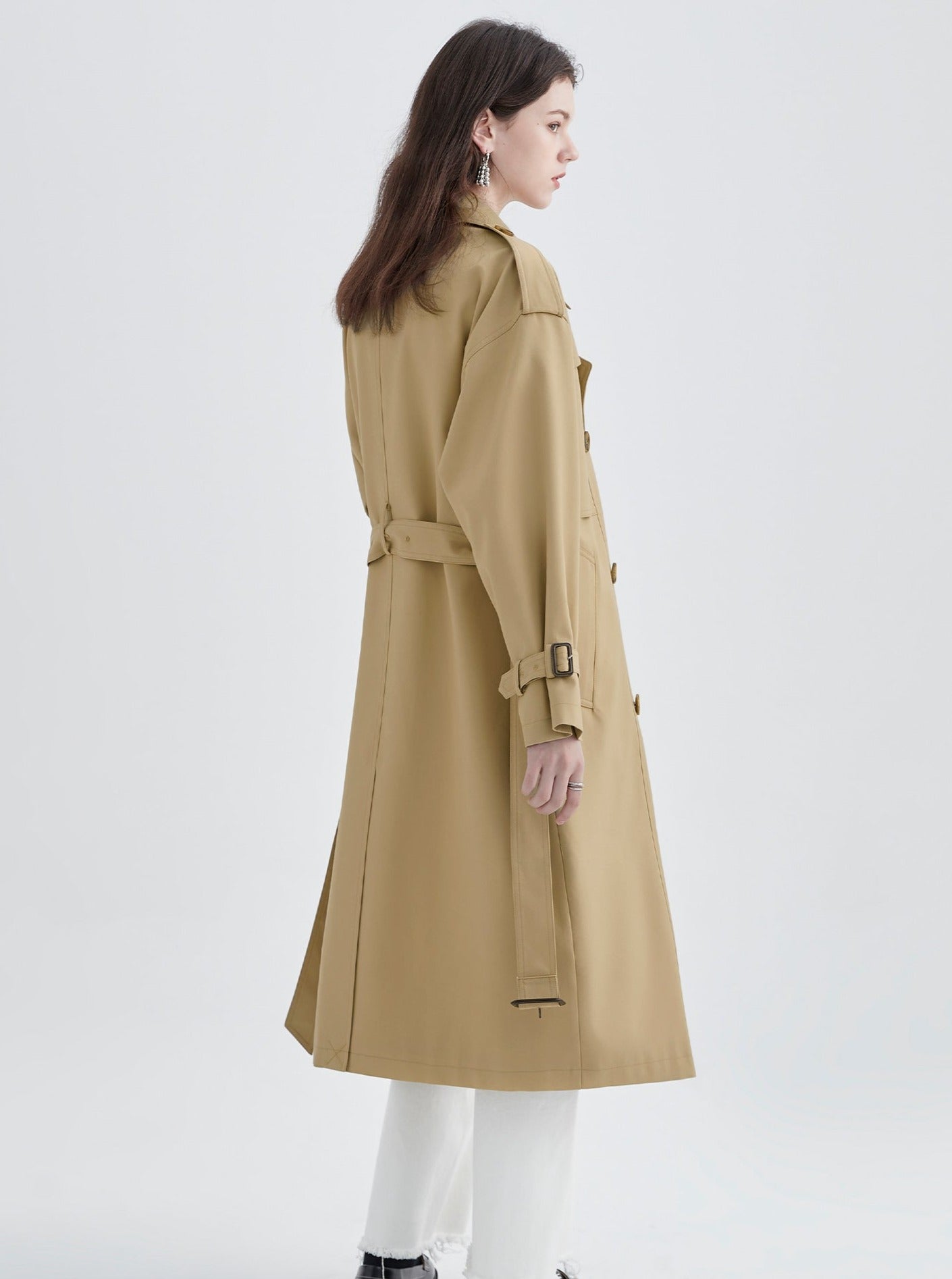 Mid-Length Lace-Up Trench Coat