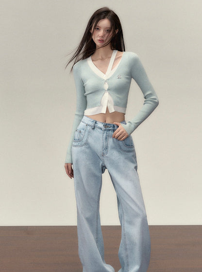 long and short fake two-piece knitwear top