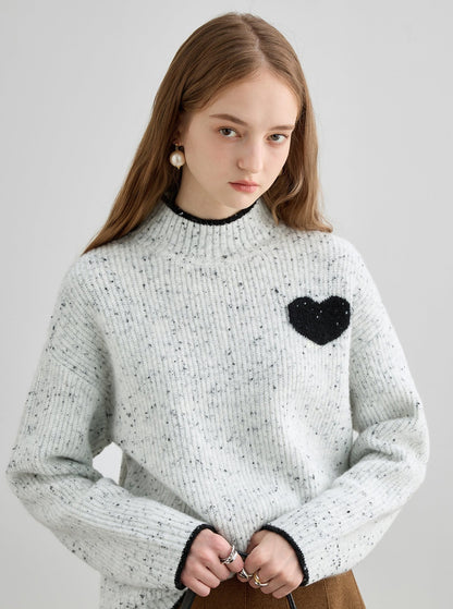 High Neck Love Jacquard Knitted Top