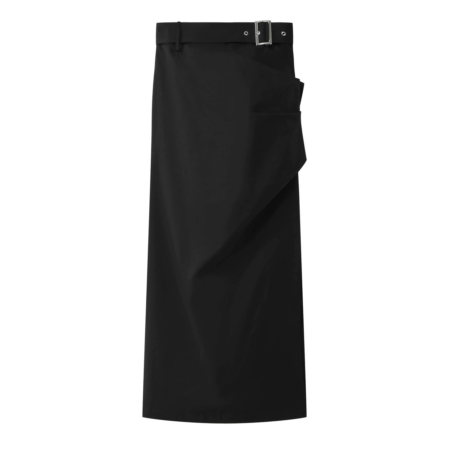 Shirred satin long pleated skirt