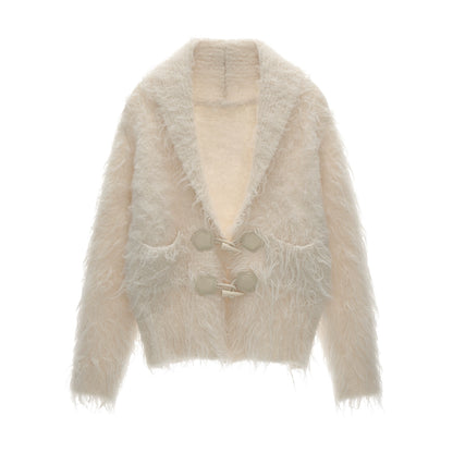 Lapel Yarn Fleece Cardigan