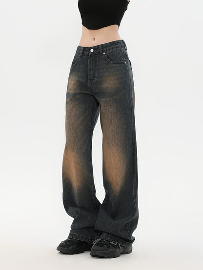 Vintage Wash Distressed Wide-Leg Pants