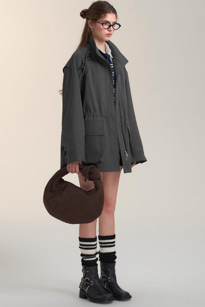 Drawstring Bow Cargo Coat