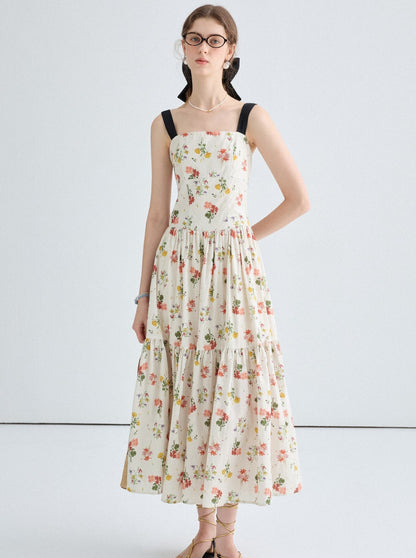 Temperament French Print Slip Dress