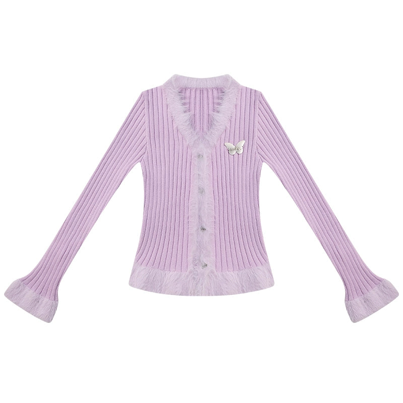 Slim Purple Knitted Cardigan Top