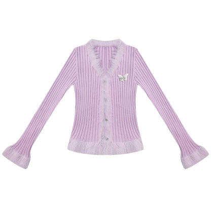 Slim Purple Knitted Cardigan Top