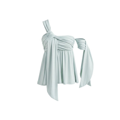 Island Green Asymmetrical Off-Shoulder Top Set-Up