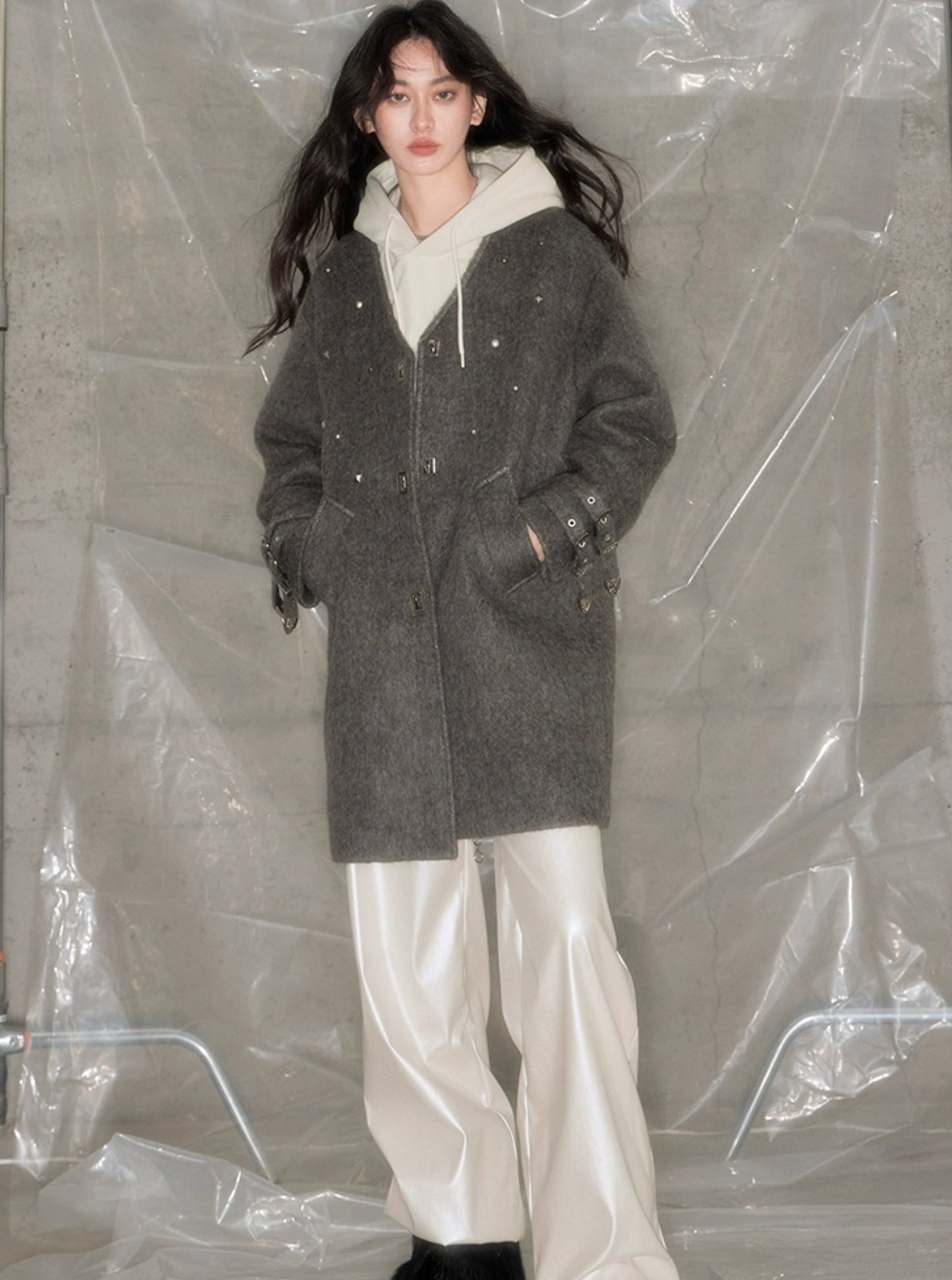 ORIGINAL DESIGN STUDDED SHEEP WOOL COAT