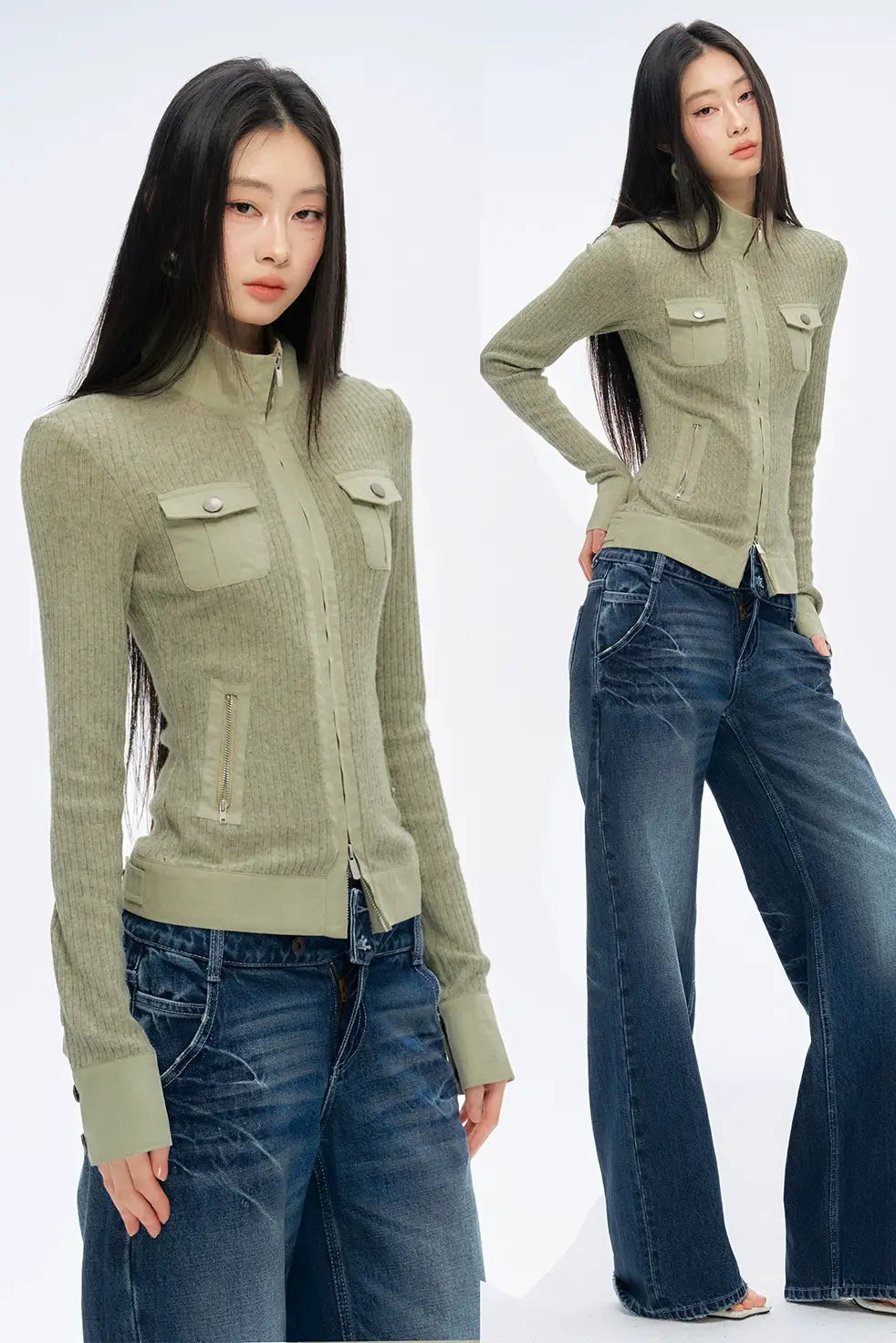 Fitted Design Patchwork Knit Cardigan