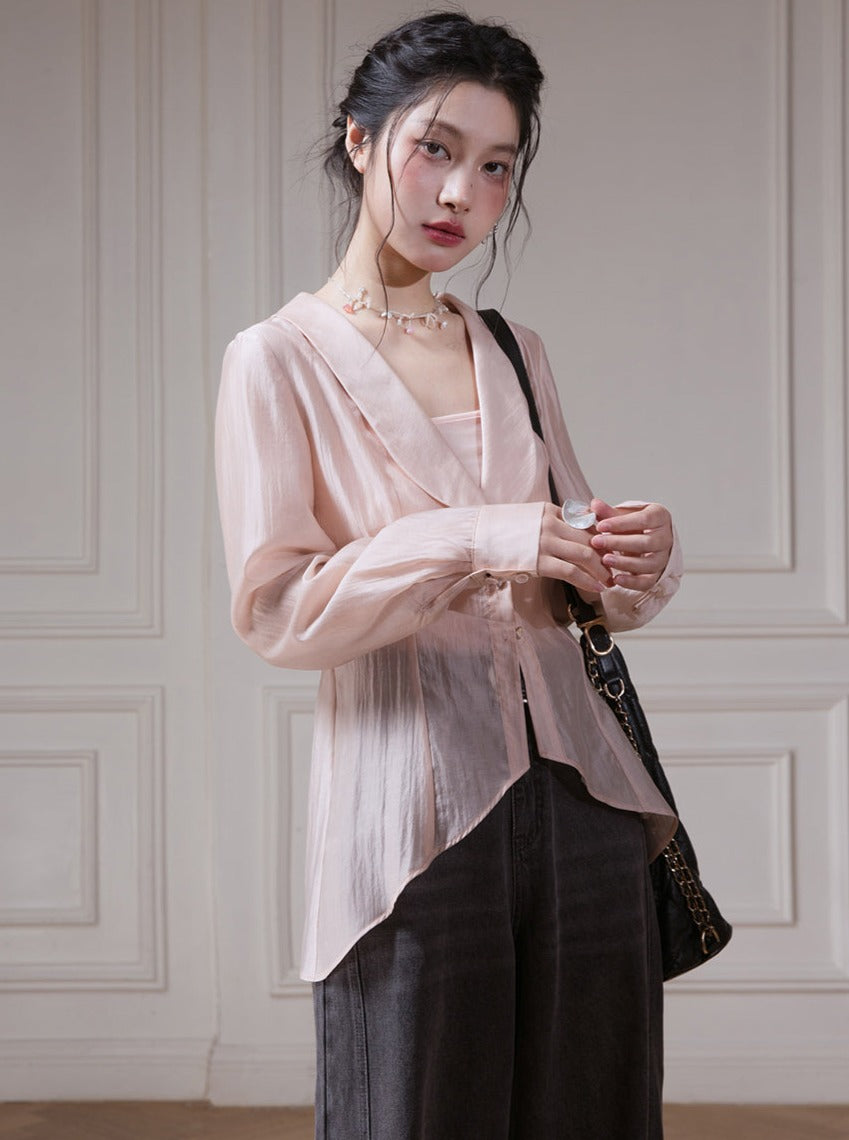 U-neck Lyocell Sheer Shirt Set