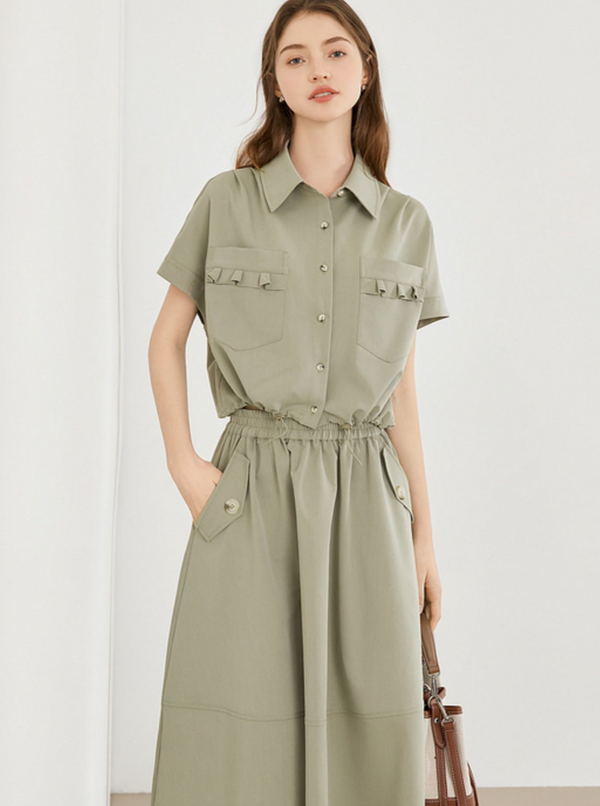 Simple Shirt With Skirt Two-Piece Set