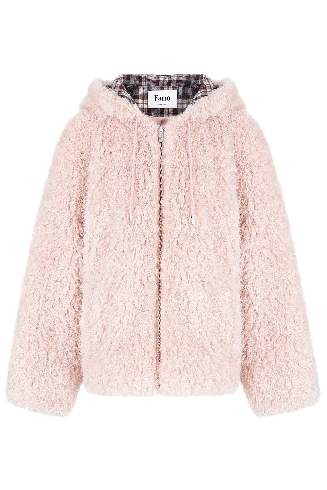 Pink Plaid Patchwork Hooded Coat