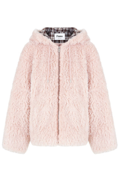 Pink Plaid Patchwork Hooded Coat