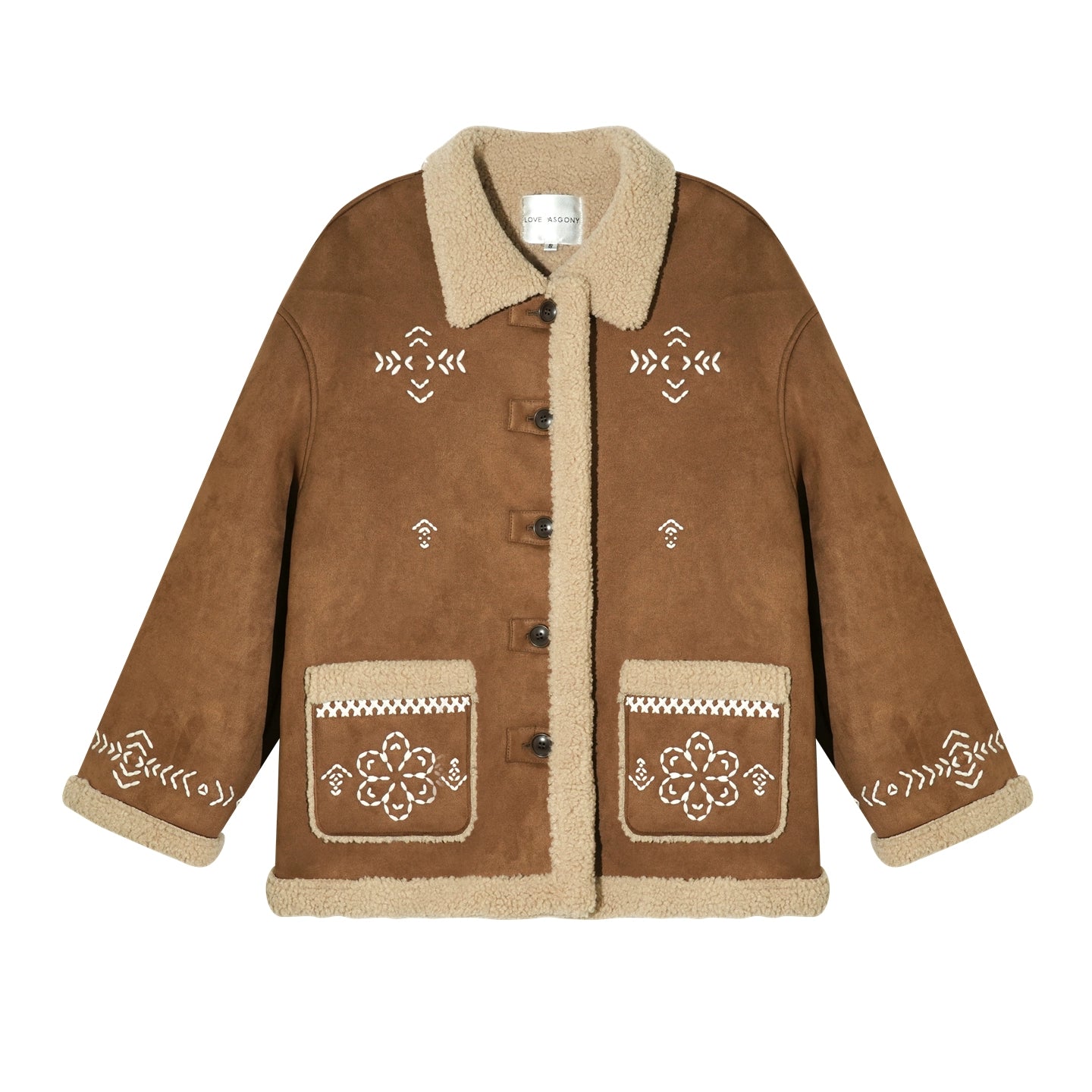 Embroidered Shearling Wool Jacket Set-Up