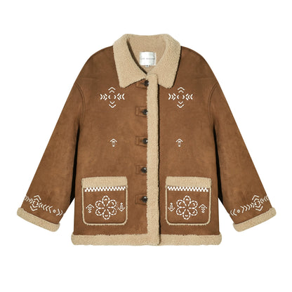 Embroidered Shearling Wool Jacket Set-Up
