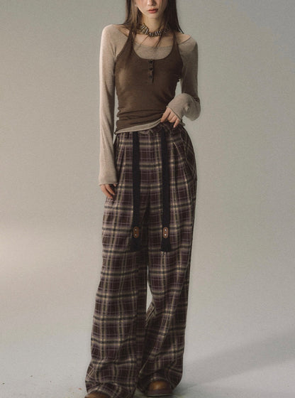 Simple Plaid Checked Track Pants