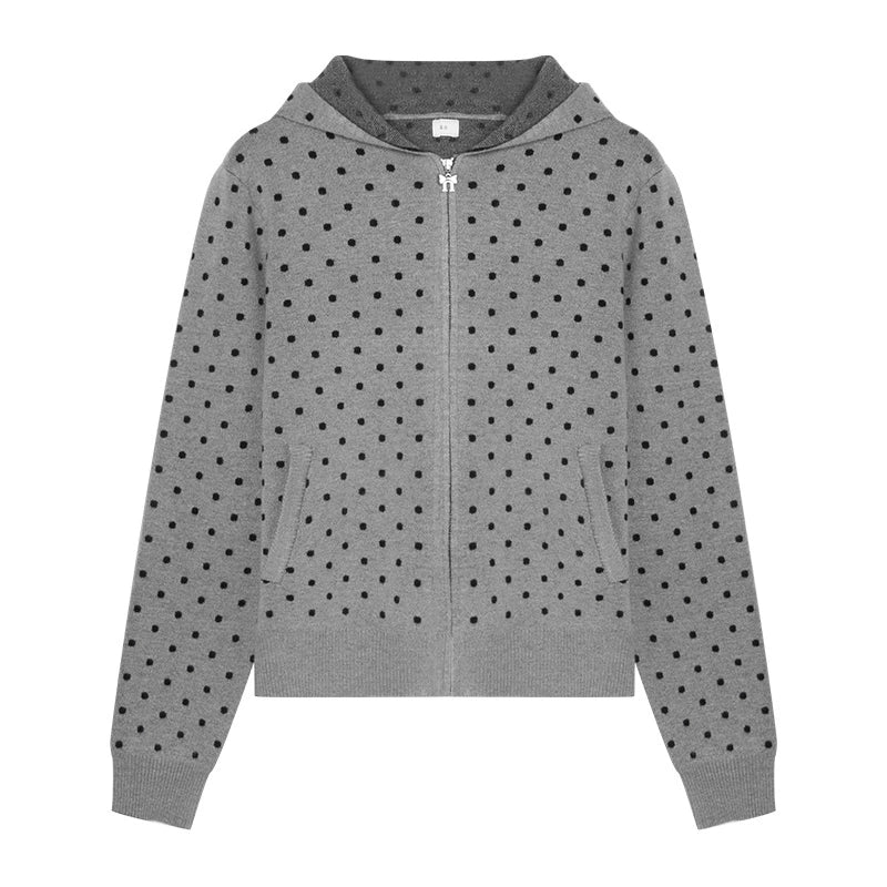 Polka Dot Hooded Knit Sweater Skirt Set-Up