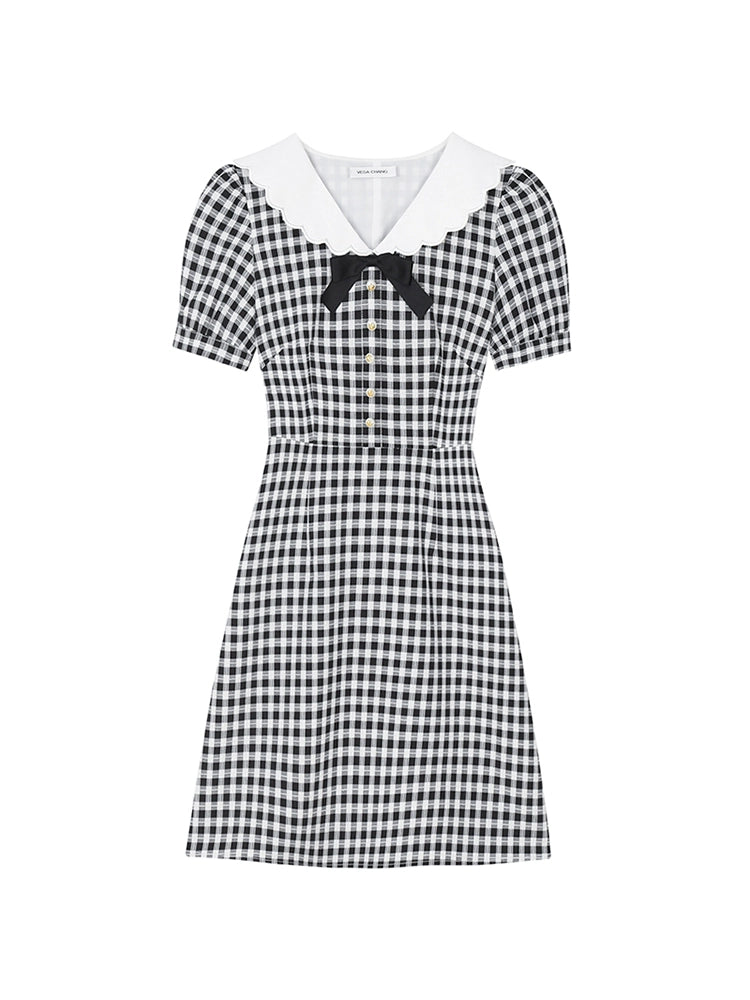 College Style Doll Neck Plaid Dress