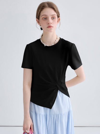 Short Sleeve Irregular Pleated Top