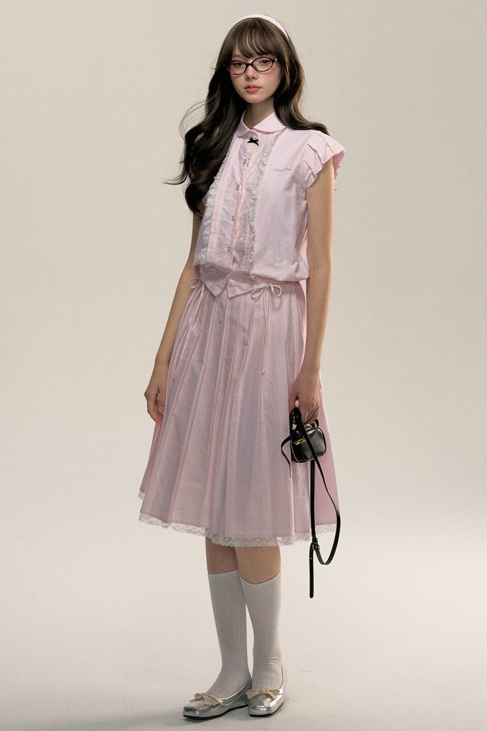 Flying Sleeve Shirt and Pleated Skirt Set-UP