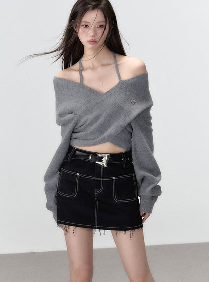 straight shoulder knit sweater wool top