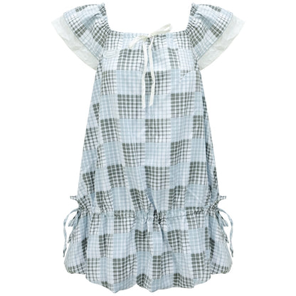 Vintage Checkered Square Neck Dress