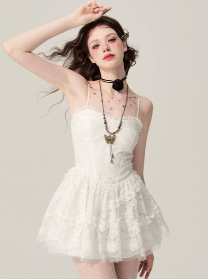 Milky White Lace Tutu Dress