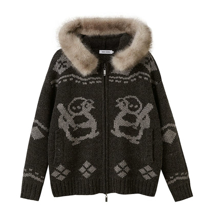 Detachable Fur Collar Knitted Cardigan