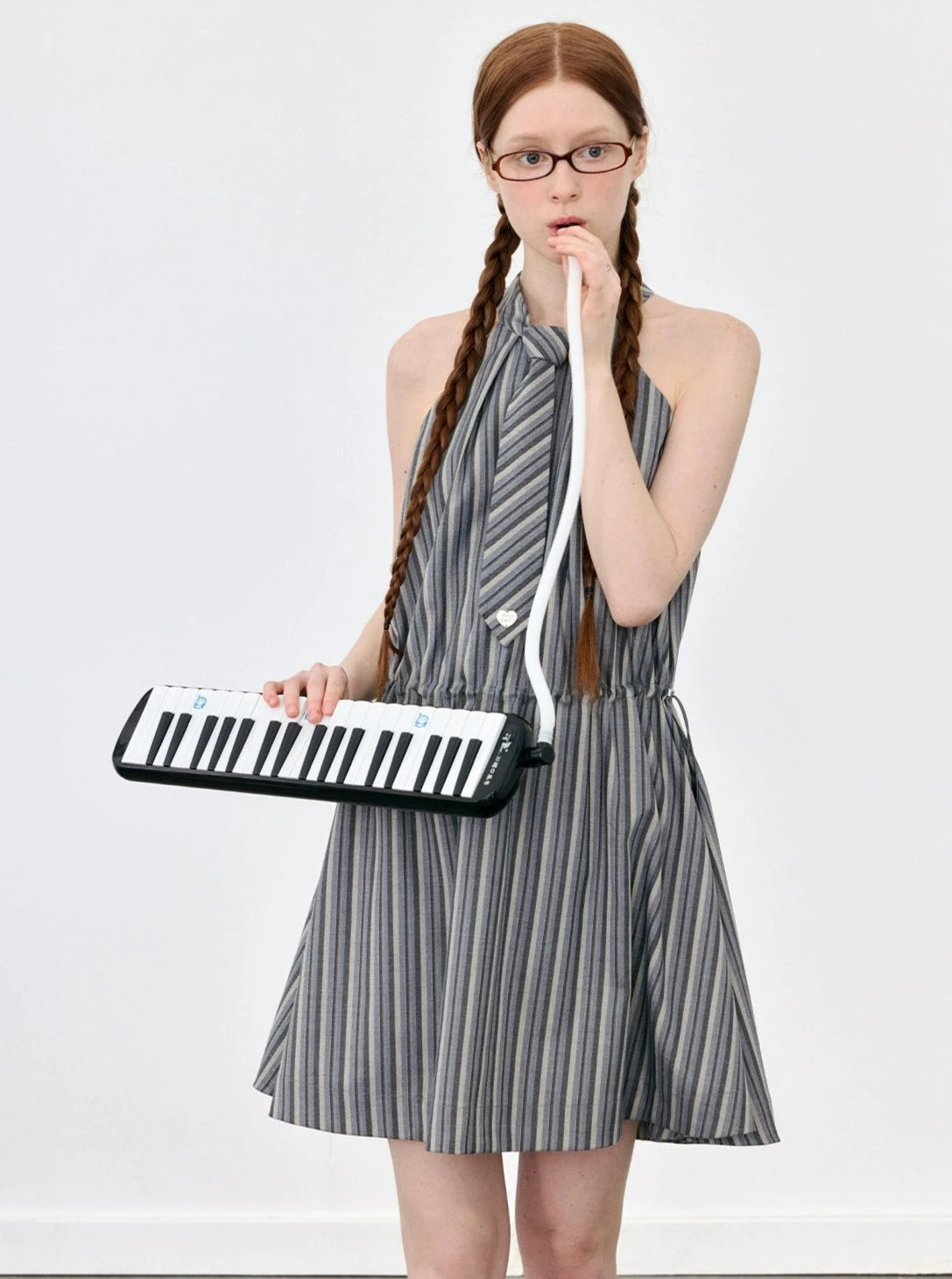 Halterneck Striped Dress