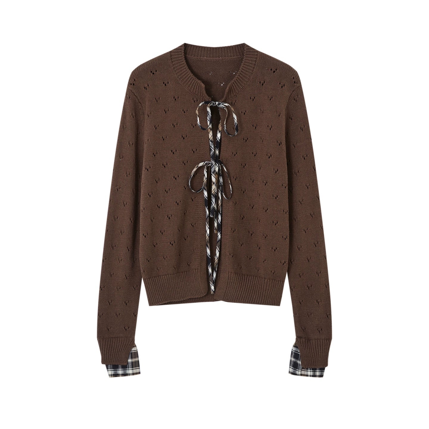 Vintage Check Lace-Up Cardigan