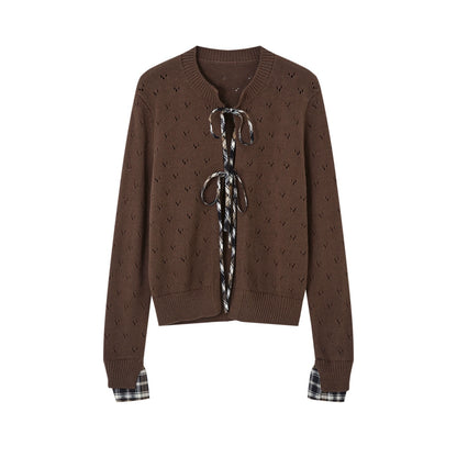 Vintage Check Lace-Up Cardigan