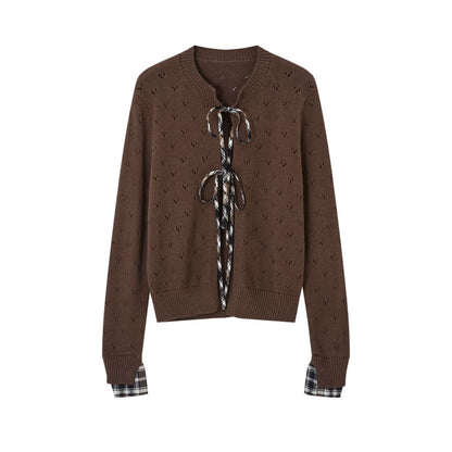 Vintage Plaid Lace-Up Cardigan