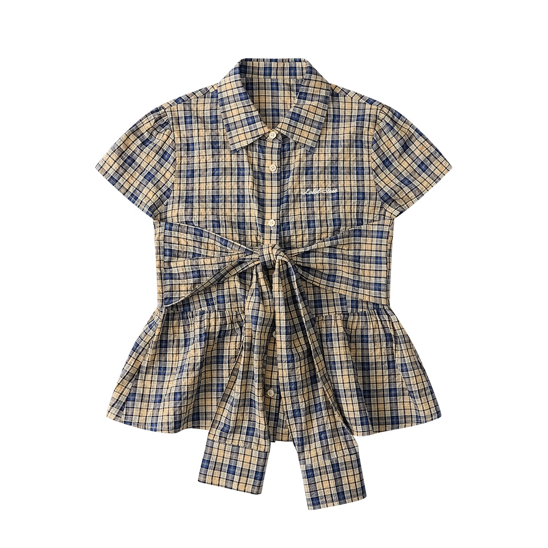 Chic Plaid Bow Tie Blouse