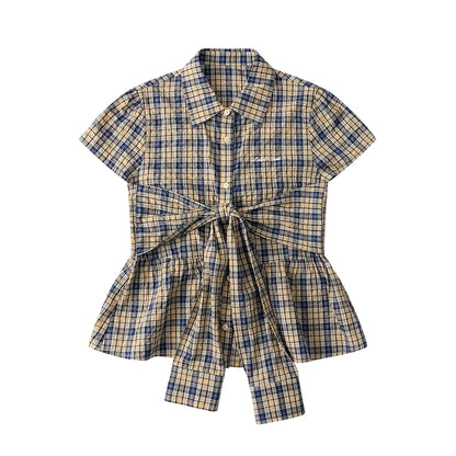 Chic Plaid Bow Tie Blouse