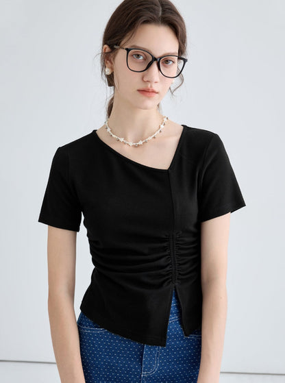 Slope Collar Casual Solid Top