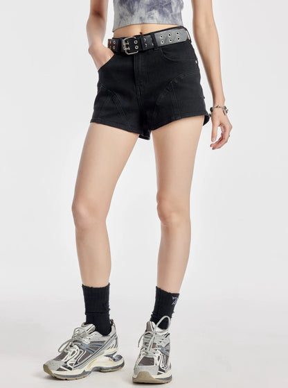 High-Waisted Denim Shorts Pants