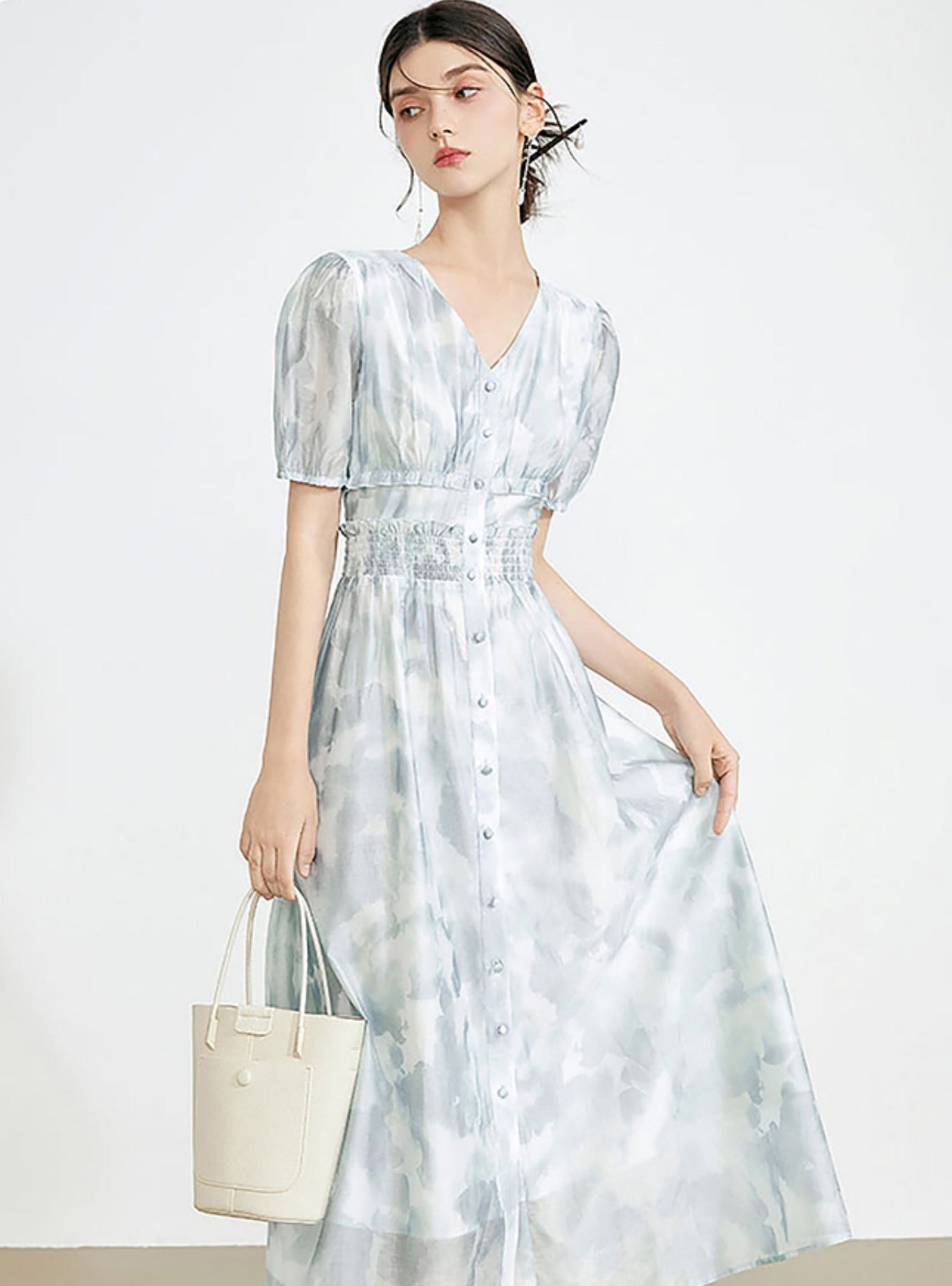 Mint Mambo Puff Sleeve Tea Dress