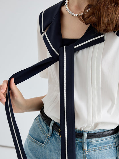 Contrasting Navy Collar Top