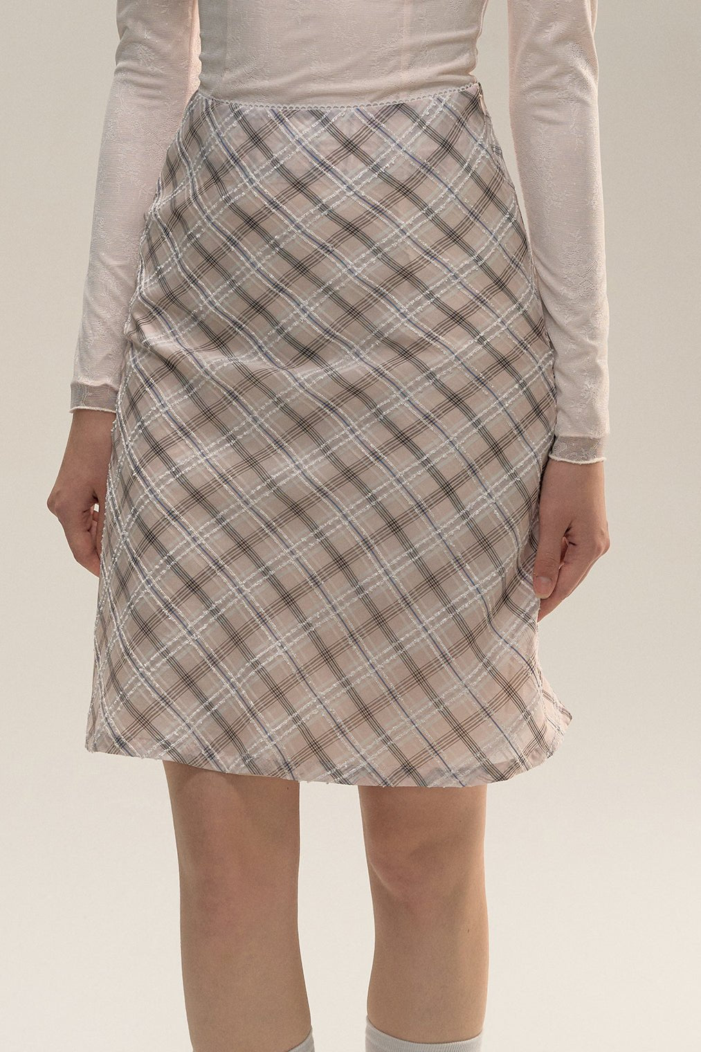 Pink Plaid Silk Hip Skirt