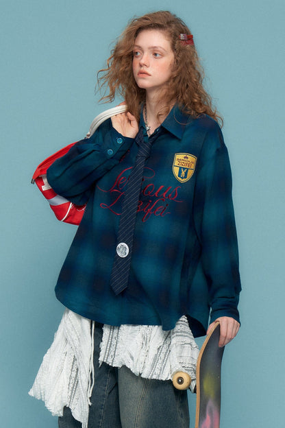 Retro CHECK EMBROIDERY LONG SLEEVE Shirt