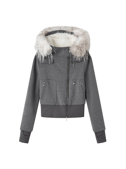 Knitted Hooded Diagonal Jacket Set-Up