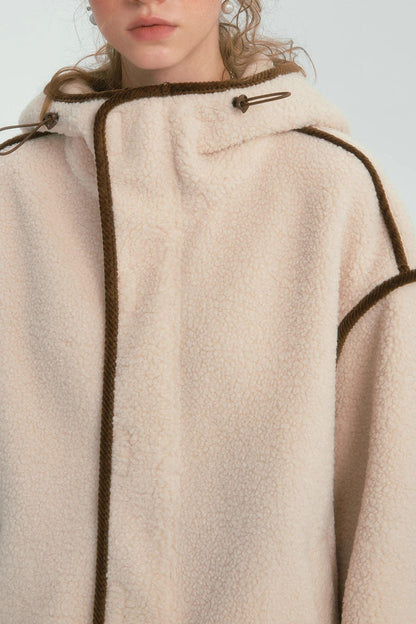 Contrast Piping Fleece Coat