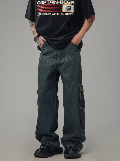 Heavy Straight-Leg Casual Cargo Jeans Pants