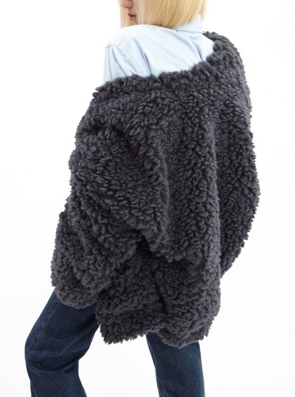 V-neck Lamb Fur Thickened Coat