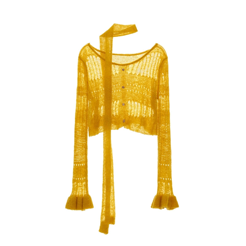 Wide-Neck Knit Cardigan