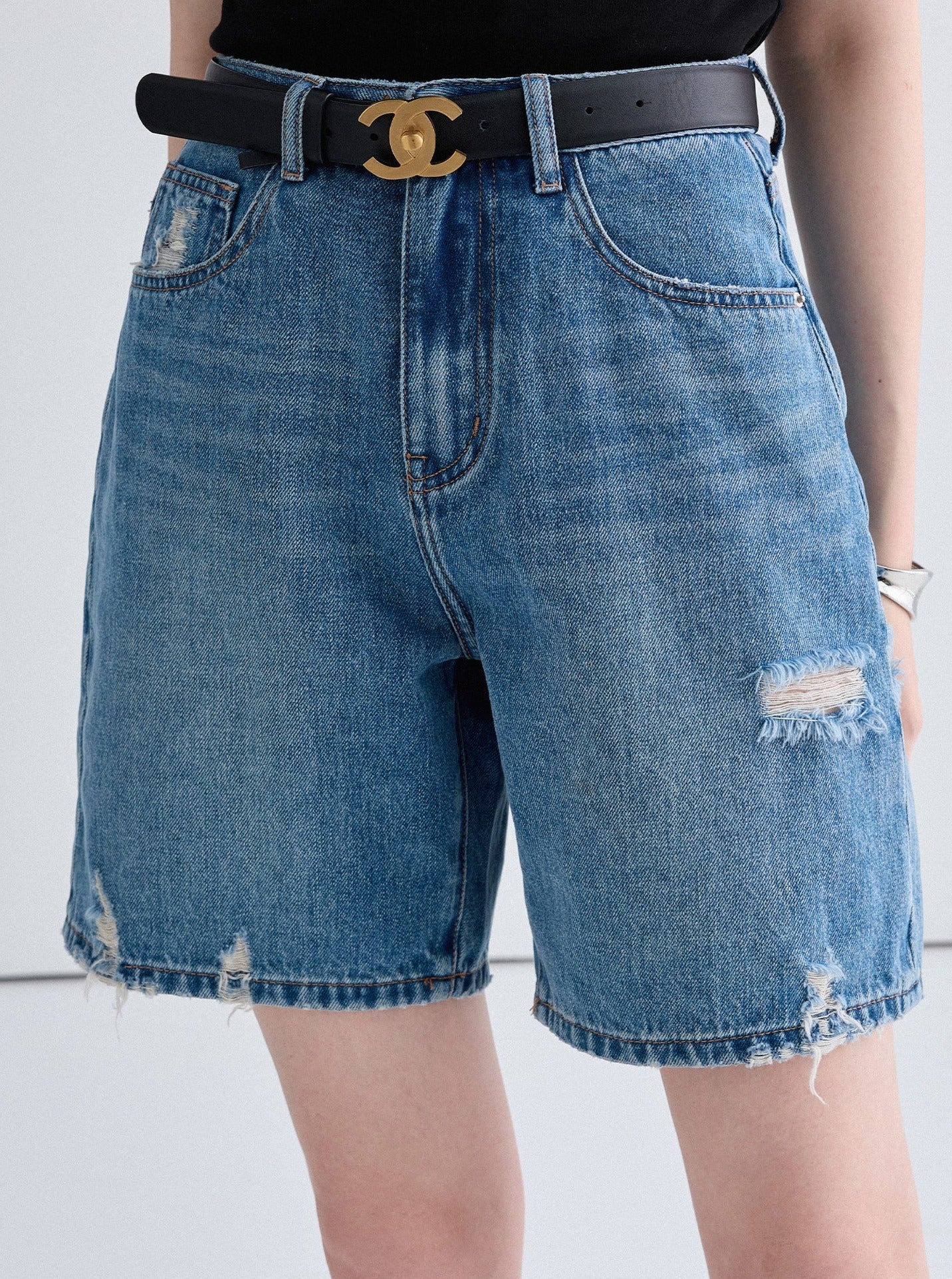 Gebürstete Straight Denim Shorts Hosen