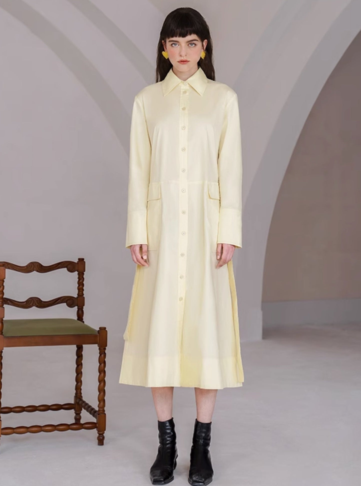 Curry Pale Yellow Feminine Retro Dress