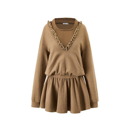 V-Neck Long Sleeve Ruffled Dress
